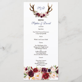 Menu Cardápio de Casamento Chic Burgundy Marsala Floral