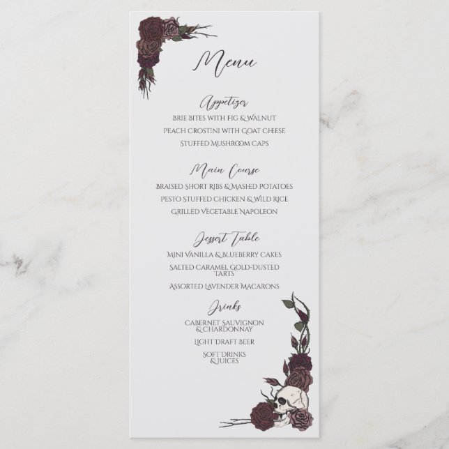 Menu Cardápio de Casamento Cinza Claro com Floral Dark  (Frente)