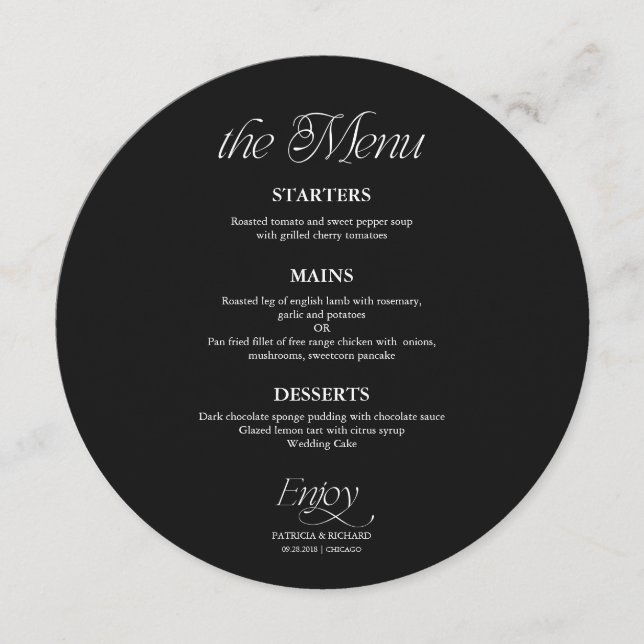 Menu Cardápio de Casamento Círculo Minimalista Azul Mod (Frente)
