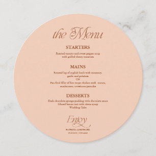 Menu Cardápio de Casamento Círculo Minimalista Pêssego