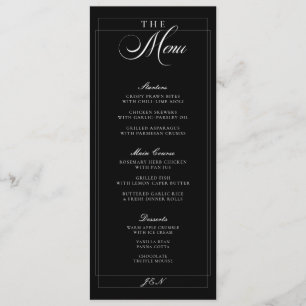 Menu Cardápio de Casamento Clássico com Caligrafia em M