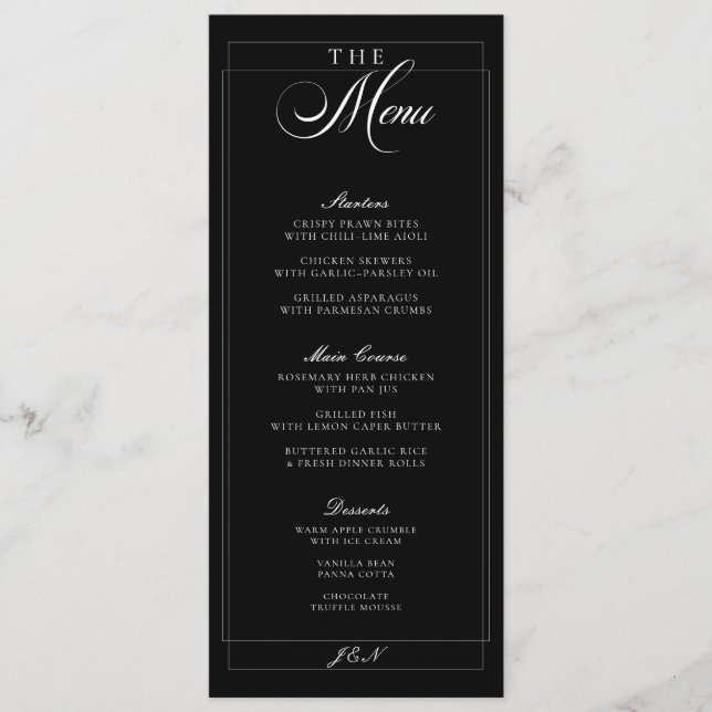Menu Cardápio de Casamento Clássico com Caligrafia em M (Frente)