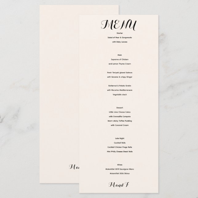 Menu Cardápio de Casamento Clássico Elegante Branco (Frente/Verso)