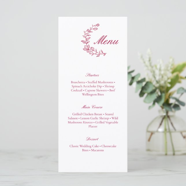 Menu Cardápio de casamento clássico em Borgonha com sot (Em pé/Frente)
