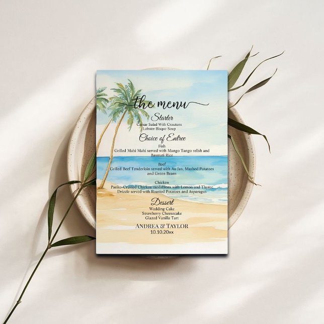 Menu Cardápio de Casamento com Água e Palmeiras em Aqua (Criador carregado)