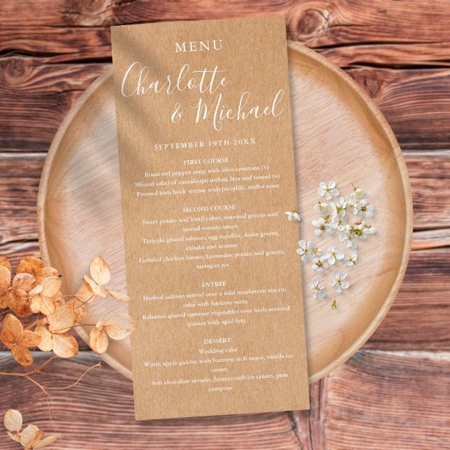 Menu Cardápio de Casamento com Assinatura Rústica Elega (Criador carregado)