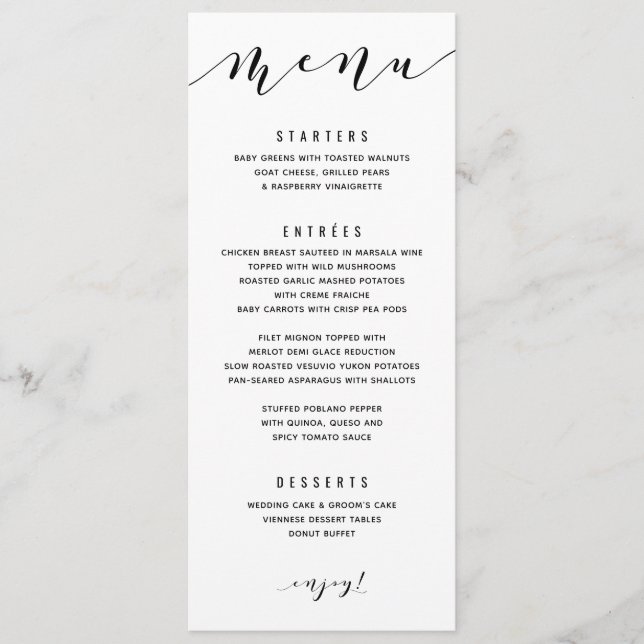 Menu Cardápio de Casamento com Caligrafia Divertida e G (Frente)