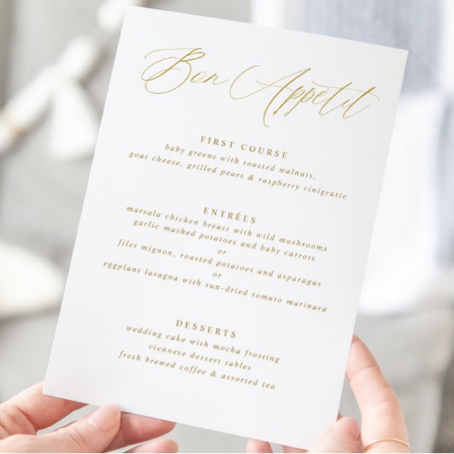 Menu Cardápio de Casamento com Caligrafia Dourada Moder (Criador carregado)
