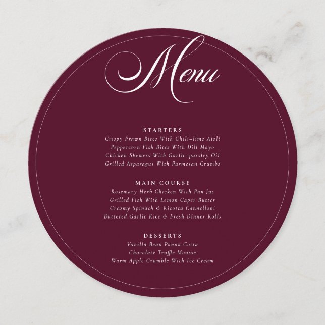 Menu Cardápio de Casamento com Caligrafia em Marfim Bur (Frente)