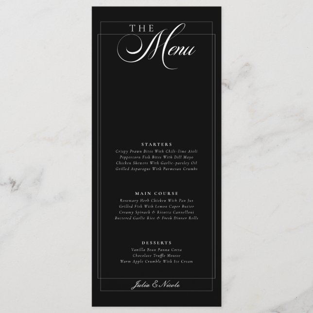 Menu Cardápio de Casamento com Caligrafia em Marfim Pre (Frente)