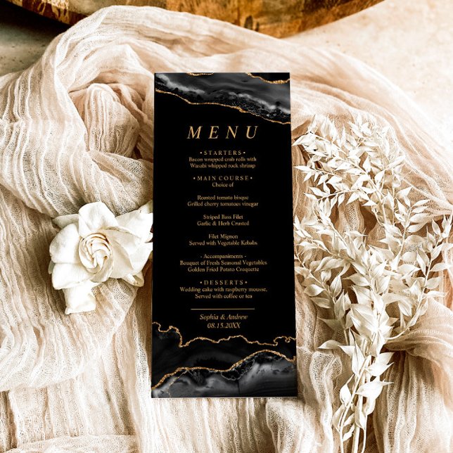 Menu Cardápio de Casamento com Caligrafia Preta e Doura (Criador carregado)