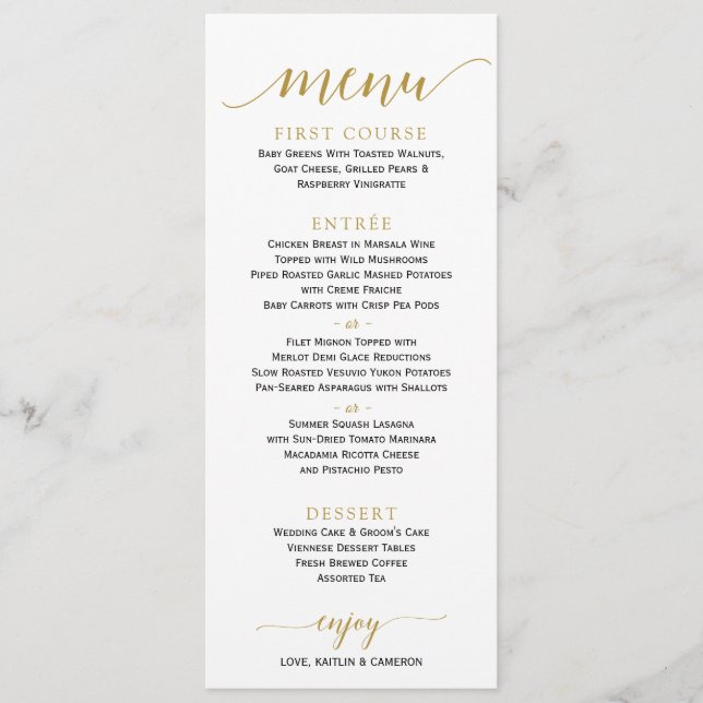 Menu Cardápio de Casamento com Caligrafia Romântica | 4 (Frente)