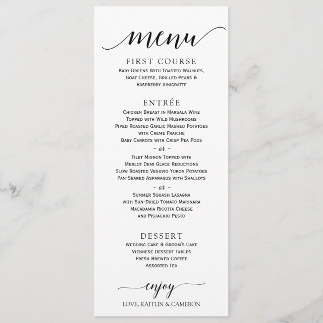 Menu Cardápio de Casamento com Caligrafia Romântica | 4 (Frente)