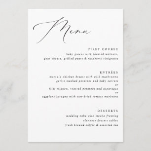Menu Cardápio de Casamento com Caligrafia Vintage Elega