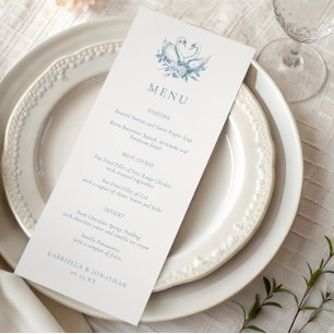 Menu Cardápio de Casamento com Cisnes Românticos Azul V