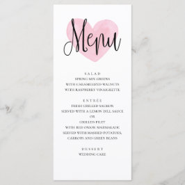 Menu Cardápio de casamento com coração rosa. Jantar mod