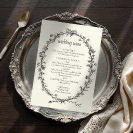 Menu cardápio de casamento com coroa de marfim