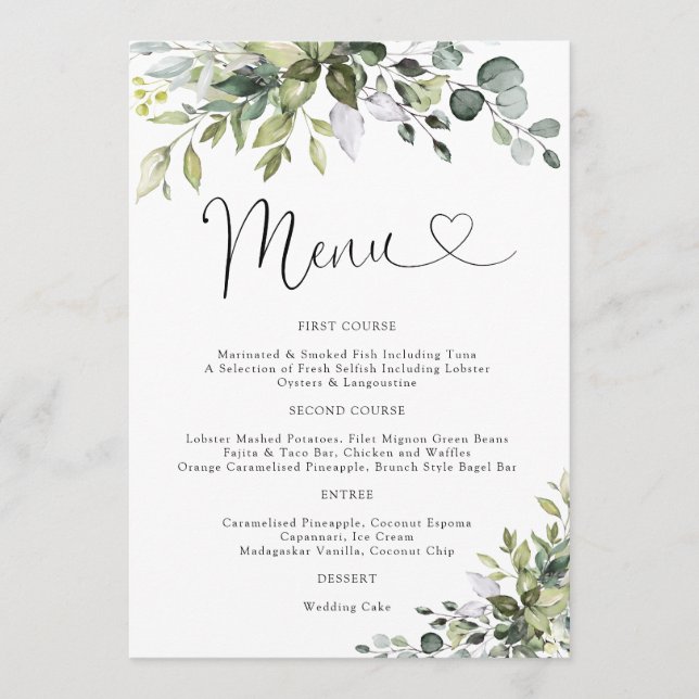 Menu Cardápio de Casamento com Eucalipto (Frente)