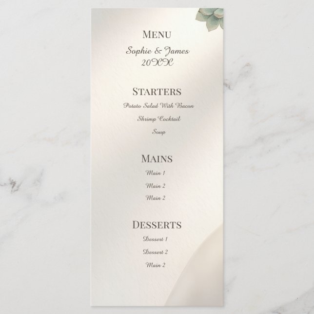 Menu Cardápio de Casamento com Eucalipto Cinza Azul (Frente)