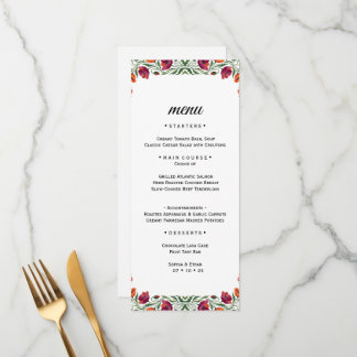 Menu Cardápio de Casamento com Flor de Papoula Vermelha