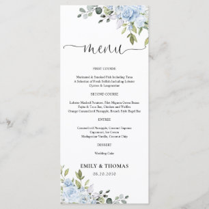 Menu Cardápio de Casamento com Floral em Eucalipto Azul