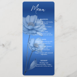 Menu Cardápio de Casamento com Flores de Aquarela Azul