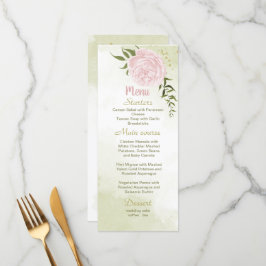 Menu cardápio de casamento com flores rosa verde