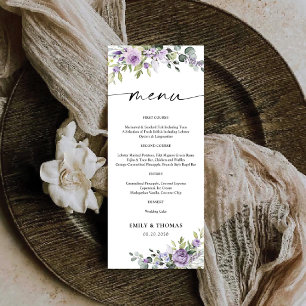 Menu Cardápio de Casamento com Flores Violetas Romântic