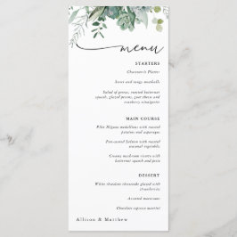 Menu Cardápio de casamento com folhagens suculentas e e