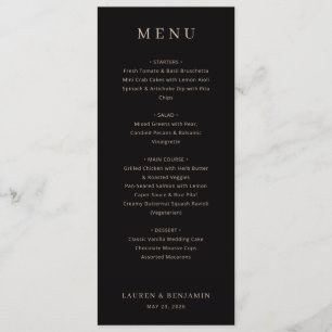 Menu Cardápio de Casamento com Fonte Preta e Serifa Ele