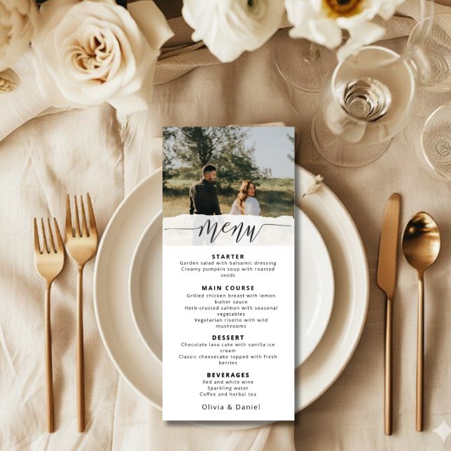 Menu Cardápio de Casamento com Foto Elegante e Letra Mo (Criador carregado)
