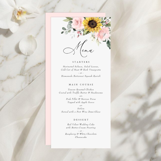 Menu Cardápio de Casamento com Girassóis e Vegetação Fl (Criador carregado)