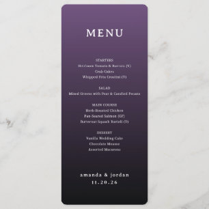 Menu Cardápio de Casamento com Gradiente Roxo Elegante