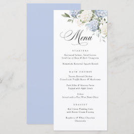 Menu Cardápio de Casamento com Hortênsias Azuis Elegant