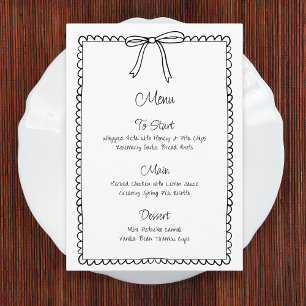 Menu Cardápio de casamento com laço preto e branco