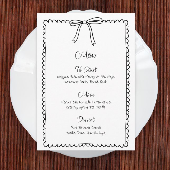 Menu Cardápio de casamento com laço preto e branco (Criador carregado)