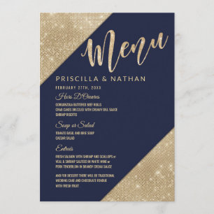 Menu Cardápio de Casamento com Lantejoulas Douradas e A