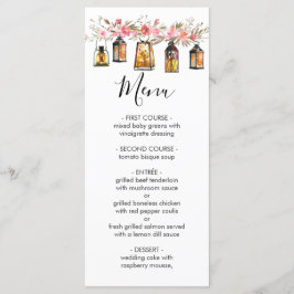 Menu Cardápio de Casamento com Lanterna Floral Aquarela
