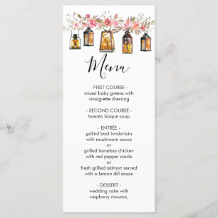 Menu Cardápio de Casamento com Lanterna Floral Aquarela