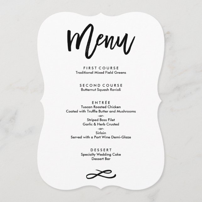 Menu Cardápio de Casamento com Letra à Mão Chic (Frente)