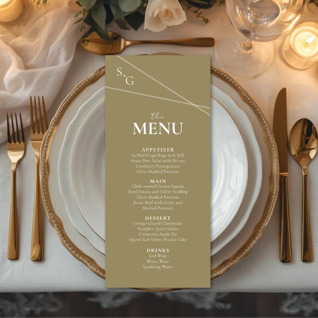 Menu Cardápio de Casamento com Linhas Intersectantes Mo (Modern menu with intersecting lines and personalized with couple's initials)