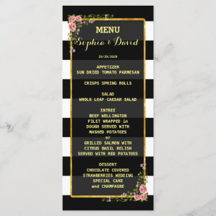 Menu Cardápio de Casamento com Listra de Folha Dourada