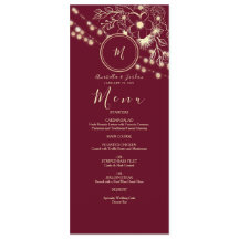 Cardápio de Casamento com Monograma Burgundy Elega
