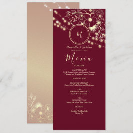 Menu Cardápio de Casamento com Monograma Burgundy Elega