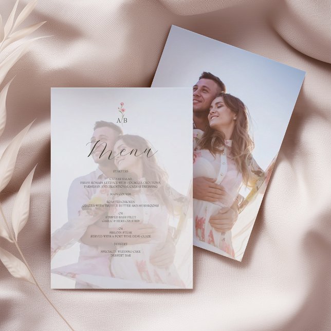 Menu Cardápio de Casamento com Monograma de Foto (Criador carregado)