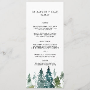 Menu Cardápio de Casamento com Pinos em Aquarela Minima