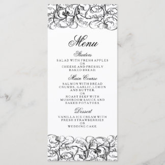 Menu Cardápio de casamento com redemoinhos elegantes em