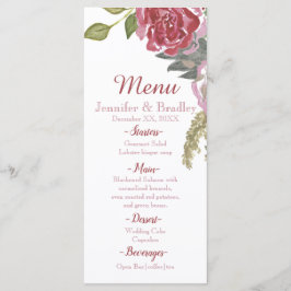 Menu Cardápio de Casamento com Rosas em Aquarela