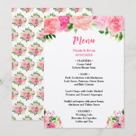 Menu Cardápio de Casamento com Rosas Rosas e Folhagens