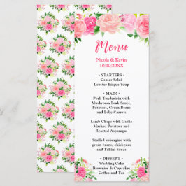 Menu Cardápio de Casamento com Rosas Rosas e Folhagens